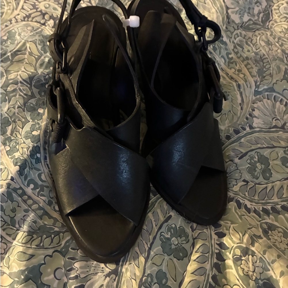 All Saints Elegant Black Elin Sz 36 Women's Wedge Sandals
